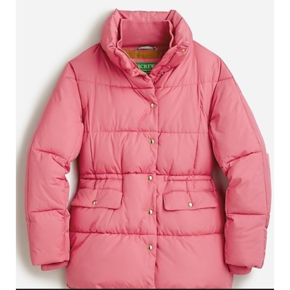 J.Crew Signature Puffer Jacket Pink PrimaLoft Hooded Coat BM538 Womens M